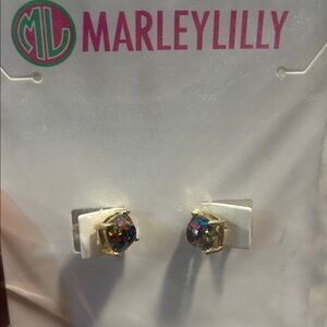 Marley Lilly Multicolor Glitter Stud Earrings in Gold-Tone